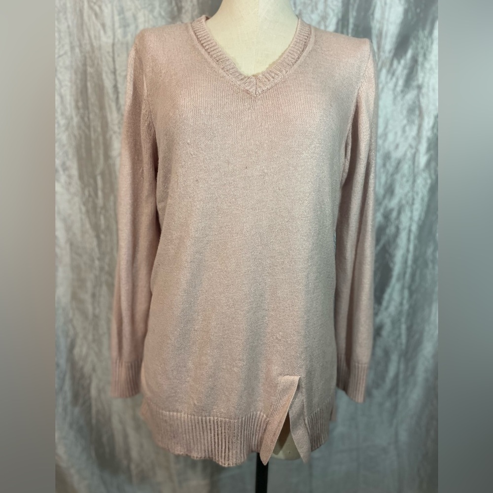 Highline Collective light pink V neck -viscose, nylon & wool sweater Large